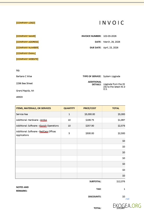 Modèle de facture informatique de base